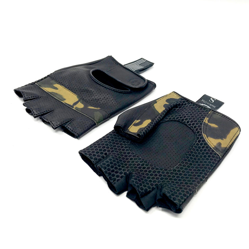 Tommy Leather Gloves, Perf Woodland Camo
